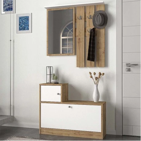Galina Megapap melamine entrance furniture in sapphire oak - white color 91,8x27x70cm.
