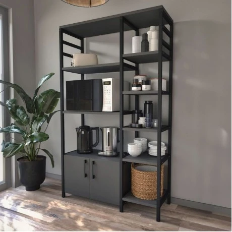 Benito Megapap metallic- melamine kichen shelf unit in black - anthracite color 83,6x30,2x140,7cm.