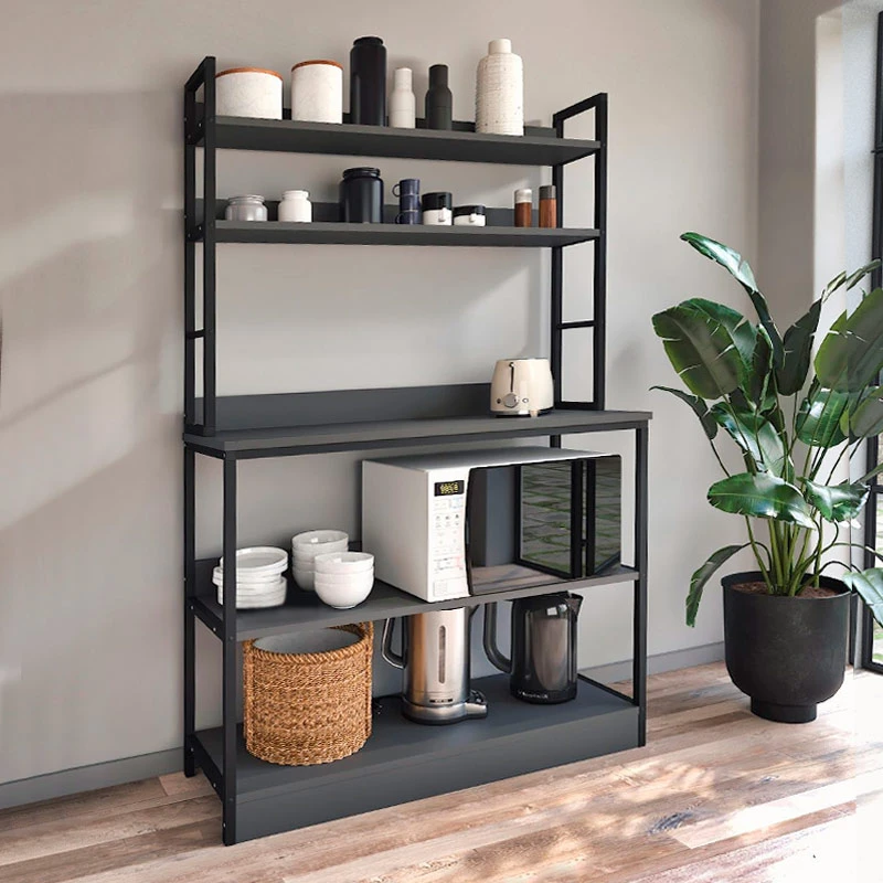 Foyer Megapap metallic floor shelf unit in black - anthracite color 101x36x160,7cm.