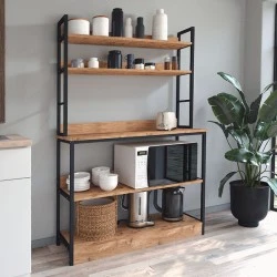 Foyer Megapap metallic floor shelf unit in black - pine oak color 101x36x160,7cm. Foyer Megapap metallic floor shelf unit in black - pine oak color 101x36x160,7cm.