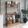 Foyer Megapap metallic floor shelf unit in black - pine oak color 101x36x160,7cm.
