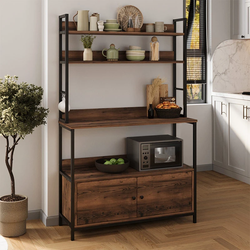 Severo Megapap metallic kitchen cabinet in black - smoked walnut color 101x36x160cm.