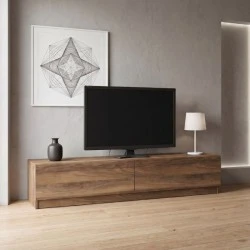 Ahenk Megapap melamine tv stand in walnut color 160x31,3x32,9cm. Ahenk Megapap melamine tv stand in walnut color 160x31,3x32,9cm.