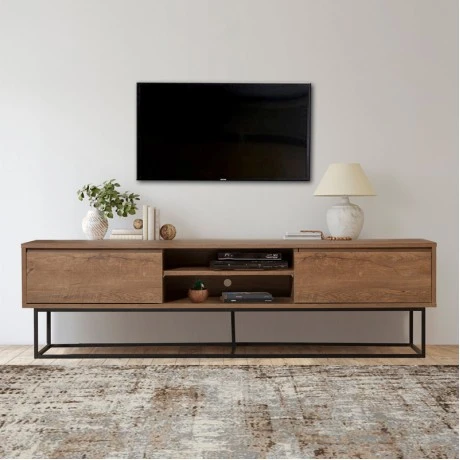 Amedeo Megapap melamine TV furniture in walnut color 180x40x50cm.
