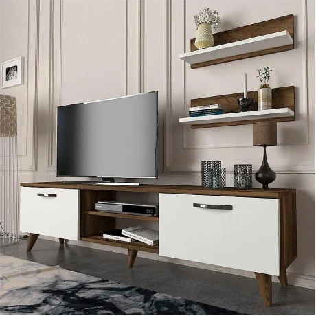 Colin Megapap melamine tv stand in white - walnut color 150x29.5x40,6cm.