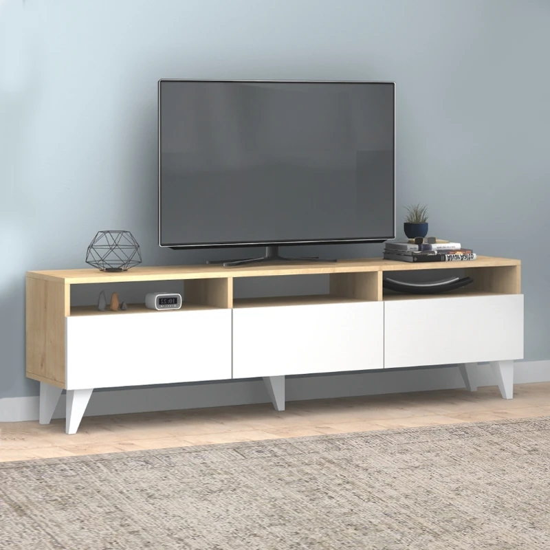 Έπιπλο τηλεόρασης Deluxe Megapap χρώμα λευκό - φυσικό οξιάς 180x35x47cm.