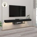 Albares Megapap melamine wall TV cabinet with LED lighting in black color 150x29.6x22cm.