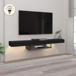 Έπιπλο τηλεόρασης επιτοίχιο Albares Megapap με LED χρώμα μαύρο 150x29,6x22εκ.