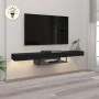 Albares Megapap melamine wall TV cabinet with LED lighting in black color 150x29.6x22cm.