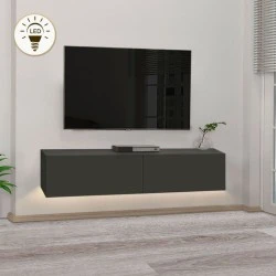 Έπιπλο τηλεόρασης επιτοίχιο Aristo Megapap με LED χρώμα ανθρακί 135x31,6x25εκ.
