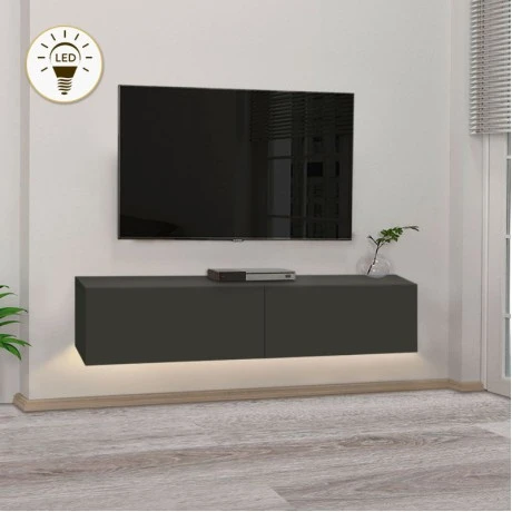 Aristo Megapap melamine wall TV cabinet with LED lighting in anthracite color 135x31.6x25cm.