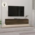Έπιπλο τηλεόρασης επιτοίχιο Aristo Megapap με LED χρώμα καρυδί 135x31,6x25εκ.