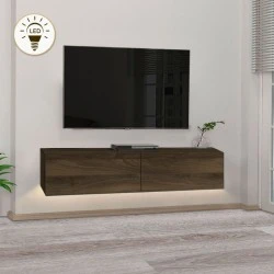 Aristo Megapap melamine wall TV cabinet with LED lighting in walnut color 135x31.6x25cm. Aristo Megapap melamine wall TV cabinet with LED lighting in walnut color 135x31.6x25cm.