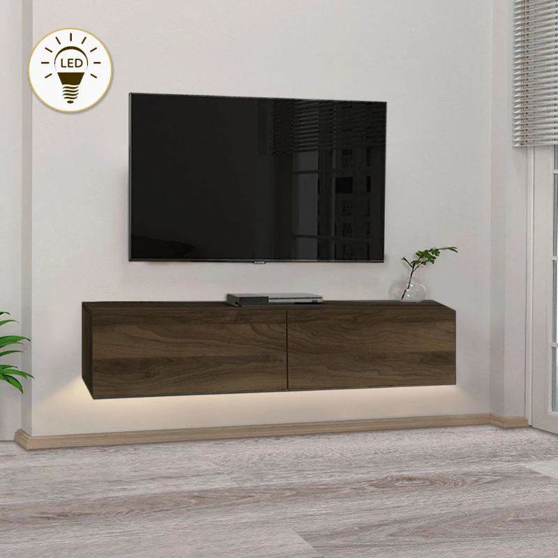 Έπιπλο τηλεόρασης επιτοίχιο Aristo Megapap με LED χρώμα καρυδί 135x31,6x25εκ.