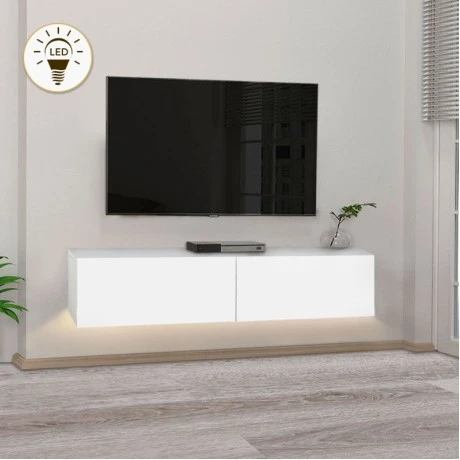 Έπιπλο τηλεόρασης επιτοίχιο Aristo Megapap με LED χρώμα λευκό 135x31,6x25εκ.
