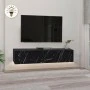 Aristo Megapap melamine wall TV cabinet with LED lighting in black marble effect color 135x31.6x25cm.