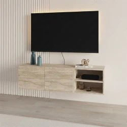 Έπιπλο τηλεόρασης επιτοίχιο Conrad Megapap χρώμα travertine 140x35x38εκ.