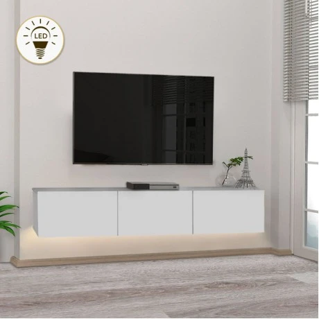 Έπιπλο τηλεόρασης επιτοίχιο Damla Megapap με LED χρώμα λευκό 180x29,5x29,5εκ.