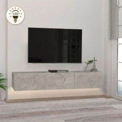 Έπιπλο τηλεόρασης επιτοίχιο Damla Megapap με LED χρώμα λευκό εφέ μαρμάρου 180x29,5x29,5εκ.