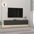 Έπιπλο τηλεόρασης επιτοίχιο Damla Megapap με LED χρώμα sapphire oak - ανθρακί 180x29,5x29,5εκ.
