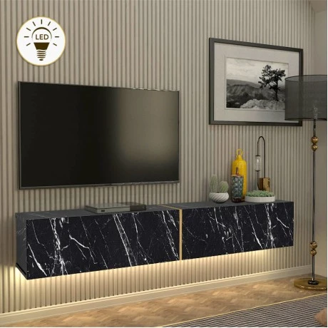 Έπιπλο τηλεόρασης επιτοίχιο Figure Megapap με LED χρώμα μαύρο εφέ μαρμάρου 181,8x31,7x30εκ.