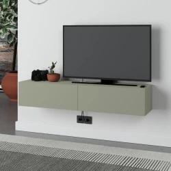 Francy Megapap melamine wall mounted tv stand in ash green color 135x31.7x25cm. Francy Megapap melamine wall mounted tv stand in ash green color 135x31.7x25cm.
