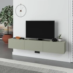 Francy Megapap melamine wall mounted tv stand in ash green color 180x30x30cm. Francy Megapap melamine wall mounted tv stand in ash green color 180x30x30cm.
