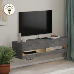 Moon Megapap melamine wall mounted tv stand with Led in retro grey color 120x33.8x30cm. Moon Megapap melamine wall mounted tv stand with Led in retro grey color 120x33.8x30cm.