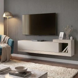 Volare Megapap melamine wall TV cabinet in sandstone - travertine color 150x29,6x38,6cm. Volare Megapap melamine wall TV cabinet in sandstone - travertine color 150x29,6x38,6cm.