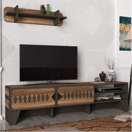 Fabiano Megapap melamine TV stand in walnut - anthracite color 183,6x34,8x46cm.