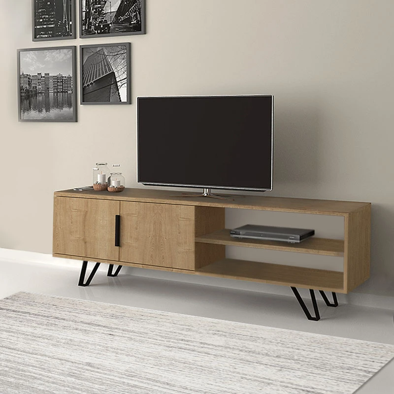 Έπιπλο τηλεόρασης Foot Megapap χρώμα φυσικό οξιάς 160x35x49εκ.
