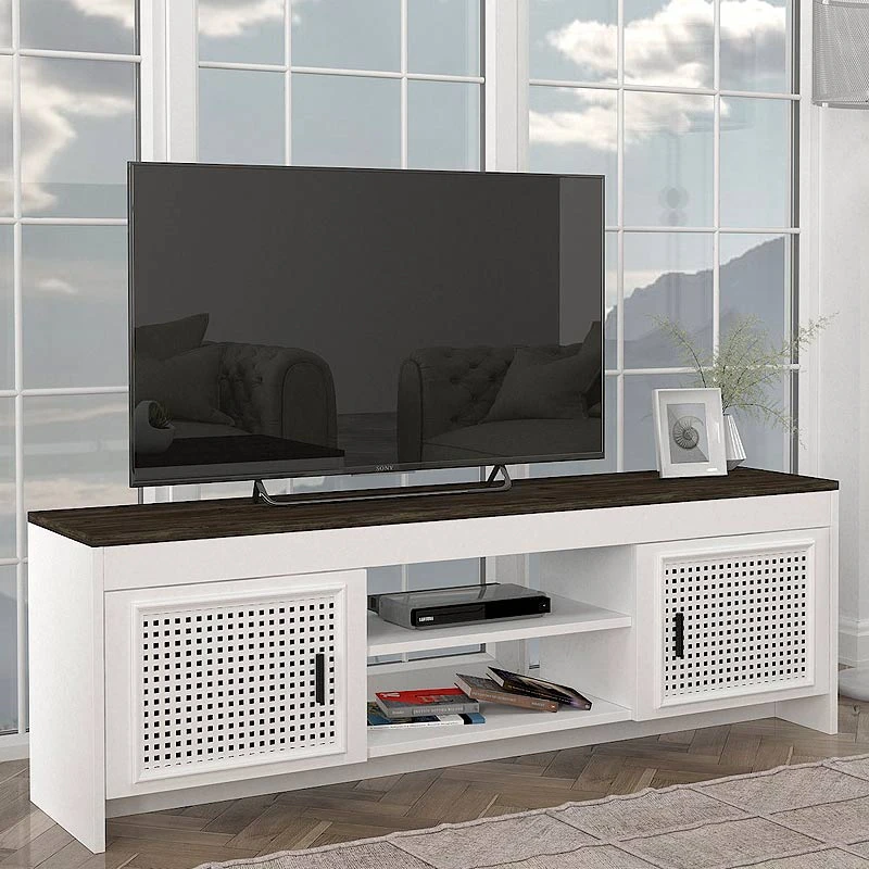 Έπιπλο τηλεόρασης Galatea Megapap χρώμα λευκό - μαύρο rebab 150x35x49εκ.