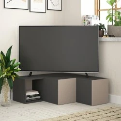 Έπιπλο τηλεόρασης γωνιακό Compact Megapap χρώμα ανθρακί - ανοιχτή μόκα 94,2x90,6x31,4εκ.