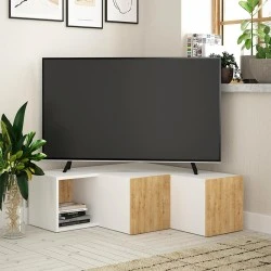 Έπιπλο τηλεόρασης γωνιακό Compact Megapap χρώμα λευκό - sapphire oak 94,2x90,6x31,4εκ.