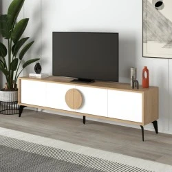 Έπιπλο τηλεόρασης Gora Megapap χρώμα sapphire oak - λευκό 180x35,6x51εκ.