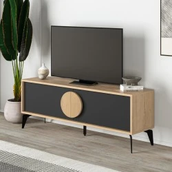 Έπιπλο τηλεόρασης Gora Megapap χρώμα sapphire oak - silky black 140x35,6x51εκ.