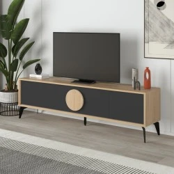 Έπιπλο τηλεόρασης Gora Megapap χρώμα sapphire oak - silky black 180x35,6x51εκ.