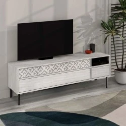 Έπιπλο τηλεόρασης Heaton Megapap χρώμα λευκό αντικέ 144,6x35,6x48,4εκ.