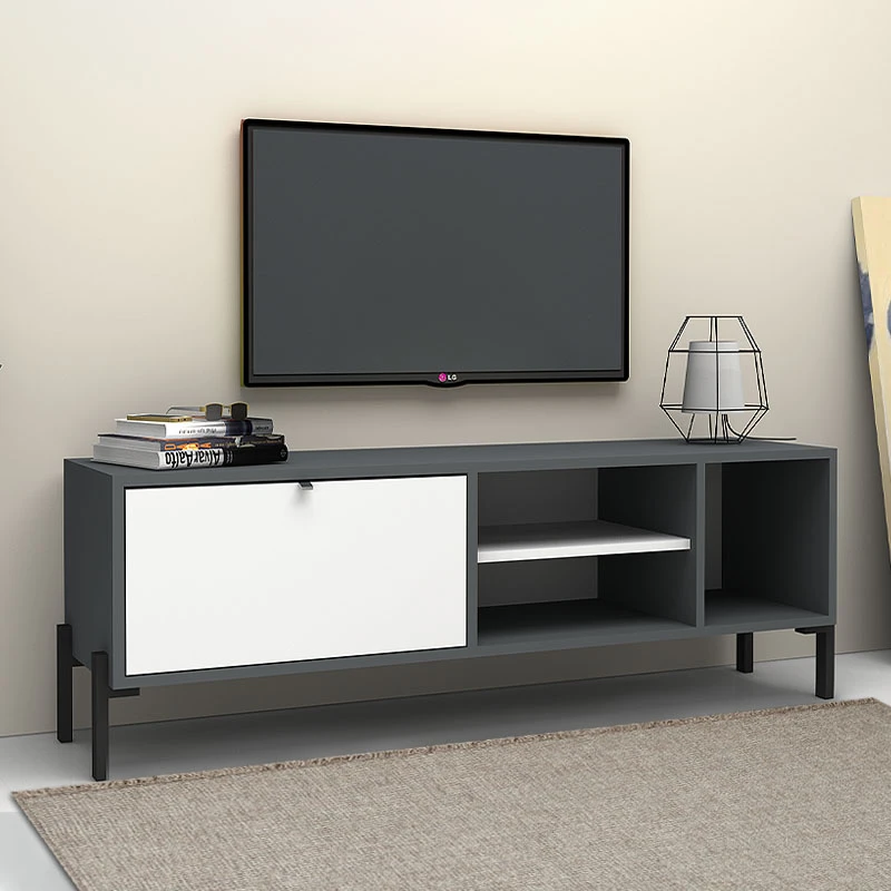 Έπιπλο τηλεόρασης Hedda Megapap χρώμα γκρι - λευκό 160x35x50εκ.