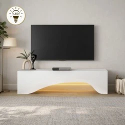 Έπιπλο τηλεόρασης Mara Megapap με LED χρώμα λευκό 150x31,4x40εκ.
