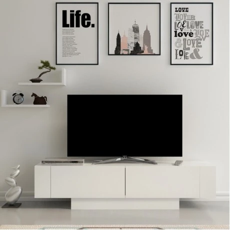 Matera Megapap melamine TV furniture in white color 150x31.5x41.6cm.