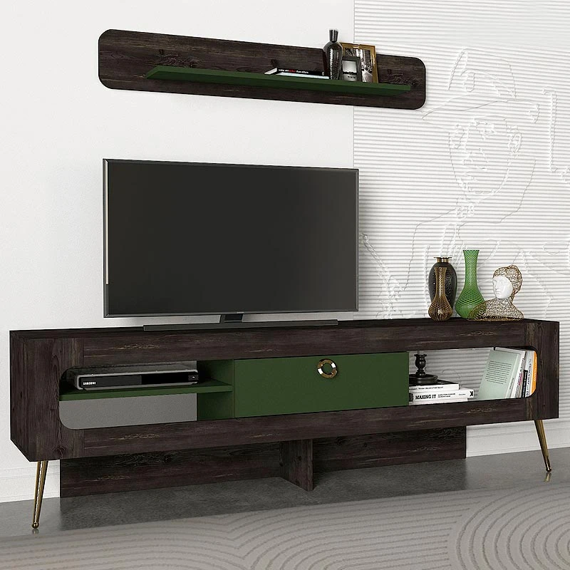 Έπιπλο τηλεόρασης Miladra Megapap χρώμα μαύρο rebab - λαδί 180x31x55εκ.
