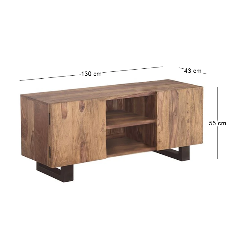 NELSON TV Board 130x43x55 Acacia Natural Finish (Black Paint)