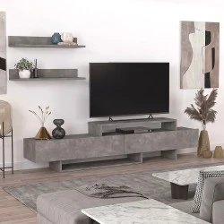 Nirvana Megapap melamine tv stand in concrete grey color 180x31,3x41,7cm. Nirvana Megapap melamine tv stand in concrete grey color 180x31,3x41,7cm.