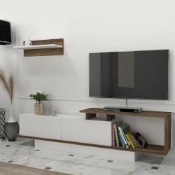 Έπιπλο τηλεόρασης Novara Megapap χρώμα λευκό - καρυδί 180x29,6x45εκ.