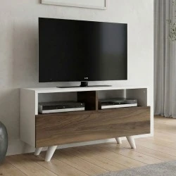 Έπιπλο τηλεόρασης Novela Megapap χρώμα λευκό - καρυδί 90x29,5x50εκ.