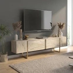 Έπιπλο τηλεόρασης Orontes Megapap χρώμα travertine - χρυσό 180x29,6x50εκ.