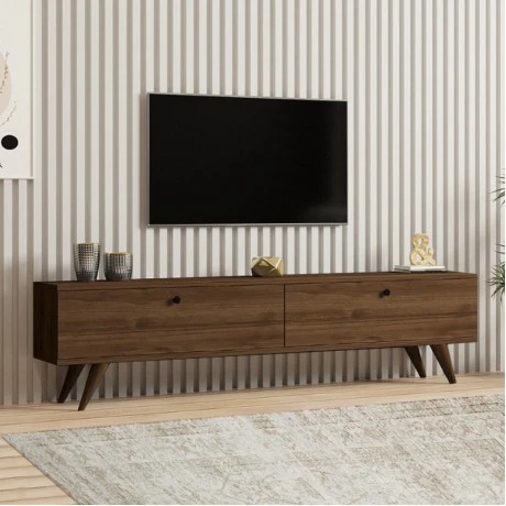 Paris Megapap melamine TV stand in walnut color 160x25x35cm.