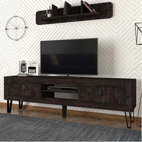 Taragona Megapap melamine TV stand in black rebab color 180x29,5x55cm.