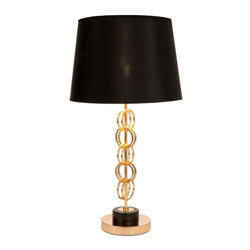 GOLD METAL TABLE LAMP 33Χ62CM WITH CIRCLES AND BLACK FABRIC SHADE